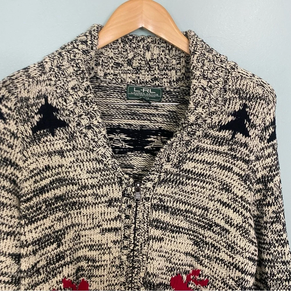 Lauren Ralph‎ Lauren Knit Zip Up Sweater Skier Size Petite Large PL